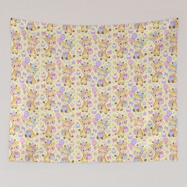 Item preview, Kawaii Birthday Giraffe Ribbon Glasses Pastel Pattern designed and sold by Soft Berry Studio.