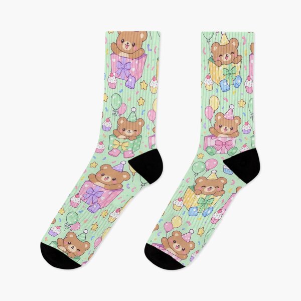 Item preview, Kawaii Birthday Bear Gift Box Rain Boots Pastel Pattern designed and sold by Soft Berry Studio.