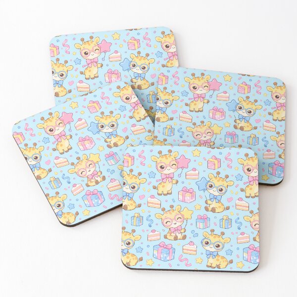 Item preview, Kawaii Birthday Giraffe Balloon Glasses Pastel Pattern designed and sold by Soft Berry Studio.