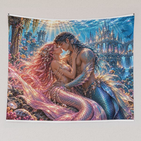 Item preview, Romantic Mermaid Couple Underwater Fantasy designed and sold by BerlyArts.