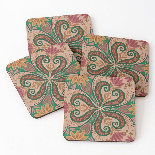 Item preview, Bohemian Paisley Floral Pattern in Emerald, Ochre & Rose designed and sold by Rukhscreations.