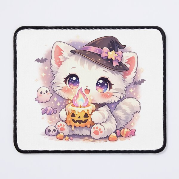 Item preview, Kawaii Chibi Witch Cat with Glowing Pumpkin Candle designed and sold by Sommium .