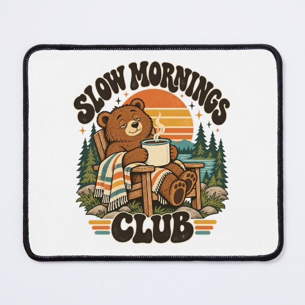 Item preview, Slow Mornings Club Sleepy Bear Coffee Lover Vintage 70s Design designed and sold by urbinet.