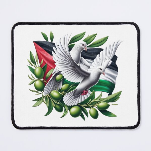 Item preview, White doves, peace doves, Free Gaza, Free Palestine flag, olive branches, olives, olive tree designed and sold by Annika Shurafa.