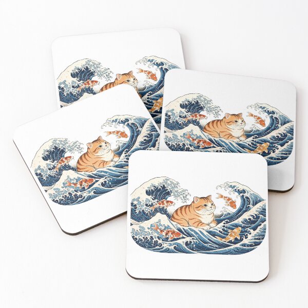 Item preview, Cat With Koi Fish Great Wave designed and sold by Dlvznbm.