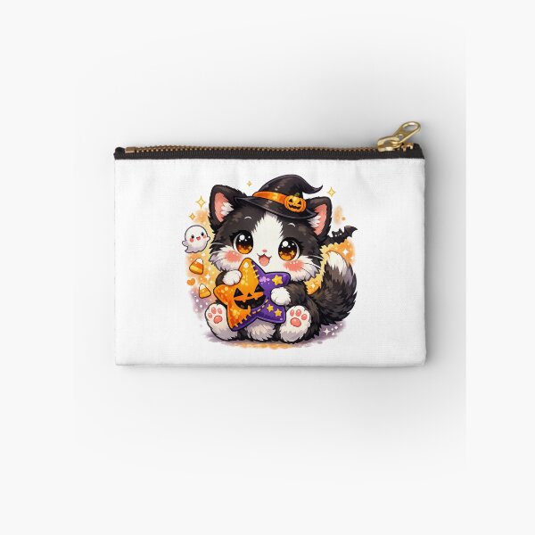 Item preview, Kawaii Chibi Witch Cat with Halloween Star Pillow designed and sold by Sommium .