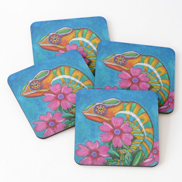 Item preview, Colorful Panther Chameleon Lizard Tropical Flower Botanical Beach Art designed and sold by Sharon Cummings Art.
