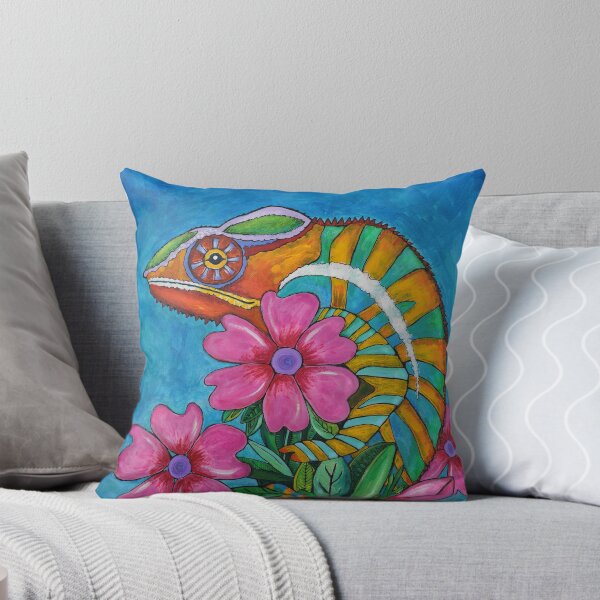 Item preview, Colorful Panther Chameleon Lizard Tropical Flower Botanical Beach Art designed and sold by Sharon Cummings Art.