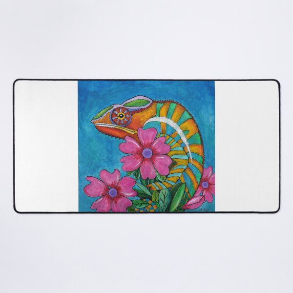 Item preview, Colorful Panther Chameleon Lizard Tropical Flower Botanical Beach Art designed and sold by Sharon Cummings Art.
