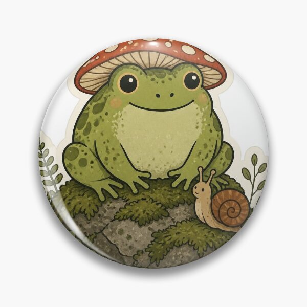 Item preview, Cute Frog in a Mushroom Hat - Goblincore Woodland Frog designed and sold by LearnFunStore.