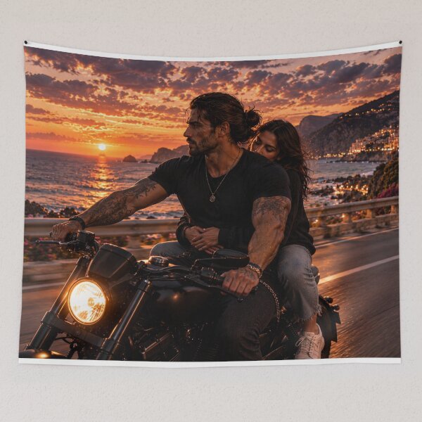 Item preview, Motorcycle Romance at Sunset designed and sold by BerlyArts.