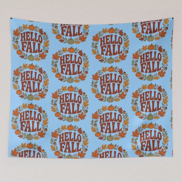 Item preview, Retro Hello Fall Autumn Pumpkin Wreath designed and sold by creativerooney.