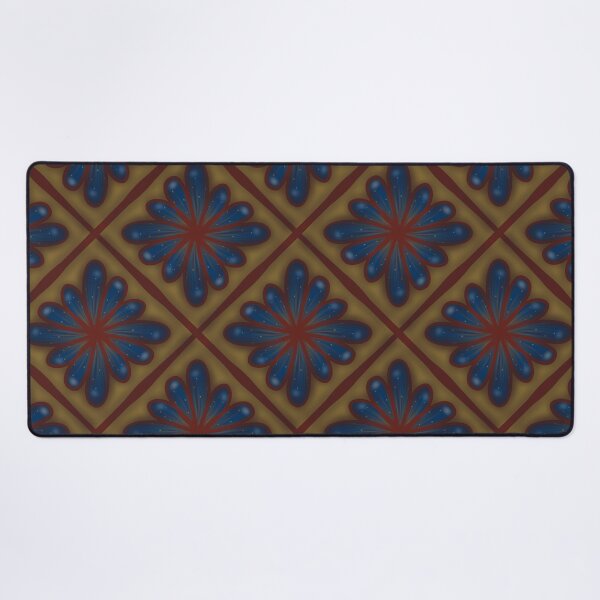 Item preview, Vintage Spanish Tile Floral Pattern in Royal Blue & Antique Gold designed and sold by Rukhscreations.