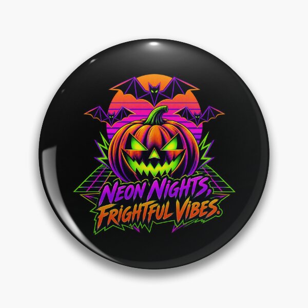 Item preview, Neon Nights Frightful Vibes Synthwave Pumpkin Halloween  designed and sold by Neon Bones Studio.