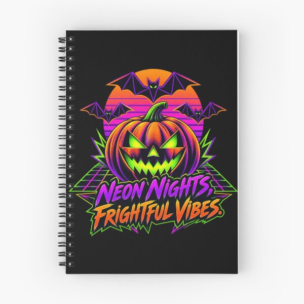 Item preview, Neon Nights Frightful Vibes Synthwave Pumpkin Halloween  designed and sold by Neon Bones Studio.