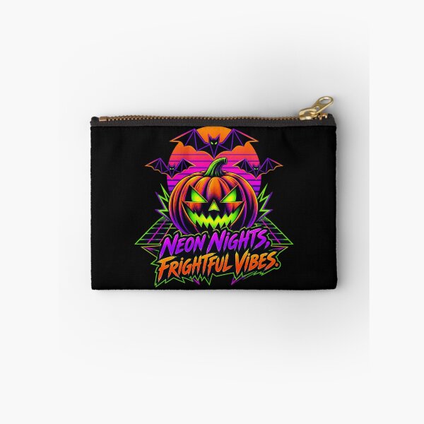 Item preview, Neon Nights Frightful Vibes Synthwave Pumpkin Halloween  designed and sold by Neon Bones Studio.