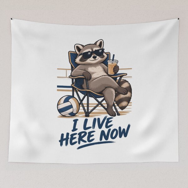 Aperçu de l'œuvre I Live Here Now Volleyball Raccoon Sports Parent Graphic créée et vendue par Whirx.