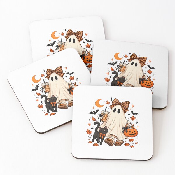 Item preview, Halloween Cute Ghost with Black Cat, Pumpkin & Cozy Spooky Autumn Aesthetic designed and sold by LumiMuse.