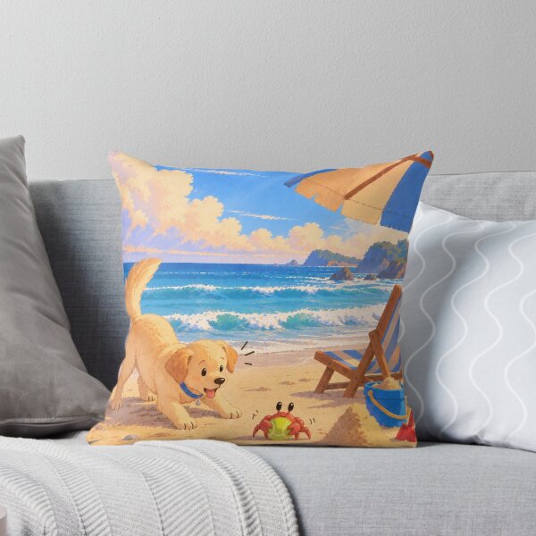 Item preview, Cute lab on beach, crab has its ball designed and sold by Shadsolaeth.