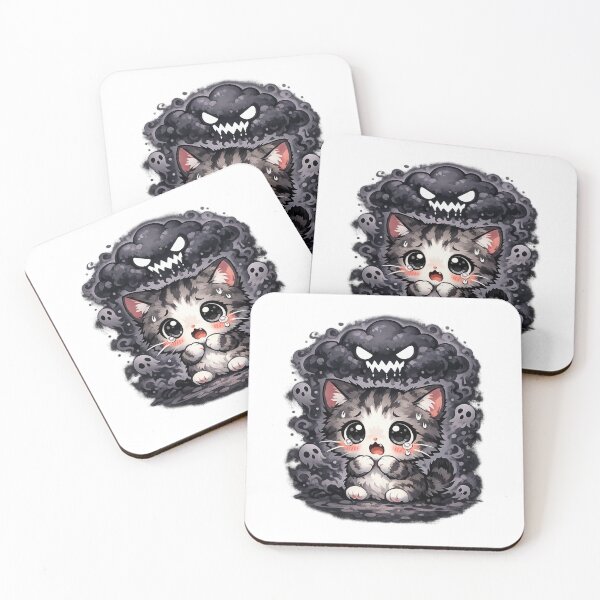 Item preview, Kawaii Chibi Scared Cat with Ghostly Shadows designed and sold by Sommium .