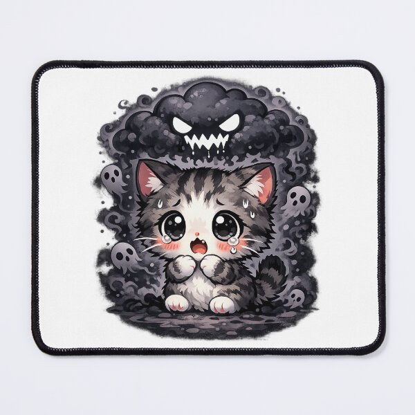 Item preview, Kawaii Chibi Scared Cat with Ghostly Shadows designed and sold by Sommium .