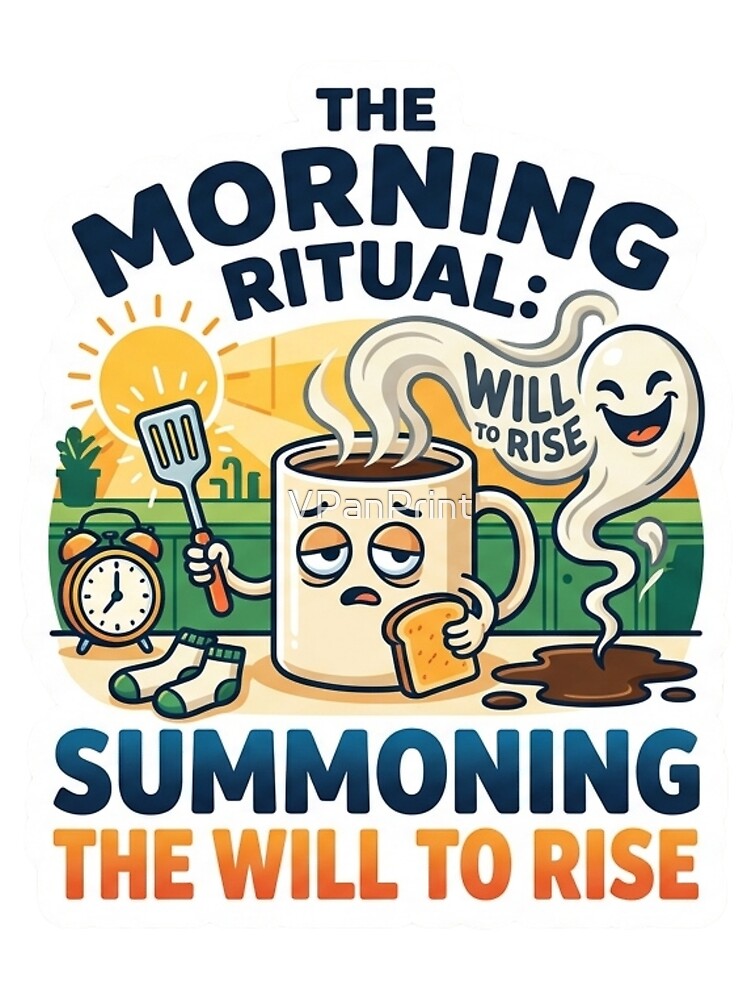 Thumbnail 3 of 3, Scarf, Funny Coffee Morning Ritual Will To Rise Sticker designed and sold by VPanPrint.
