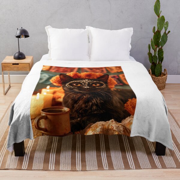 Item preview, Elegant Black Cat with Marigold Crown and Coffee designed and sold by Purrista Studio.