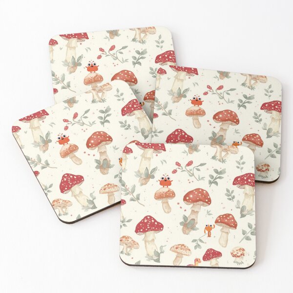 Item preview, Cute Mushroom Pattern with Little Dinosaurs and Bugs Cottagecore Art designed and sold by bakosshops.