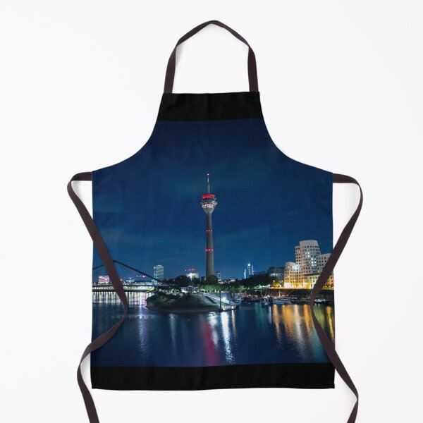 Item preview, Düsseldorf Media Harbour at night with Rhine Tower, marina and reflection of the city lights designed and sold by Your Happy Life.