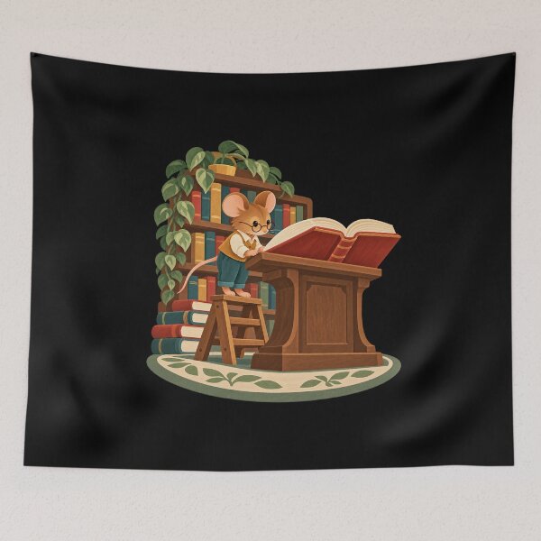 Item preview, Cozy Library Mouse Reading a Giant Book designed and sold by AMICO77.