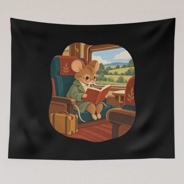 Item preview, Cozy Mouse Reading on a Countryside Train designed and sold by AMICO77.