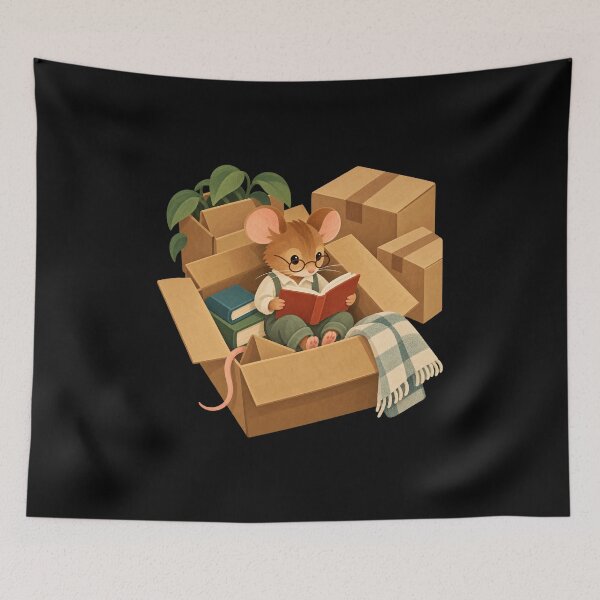 Item preview, Cozy Mouse Reading in a Moving Box designed and sold by AMICO77.