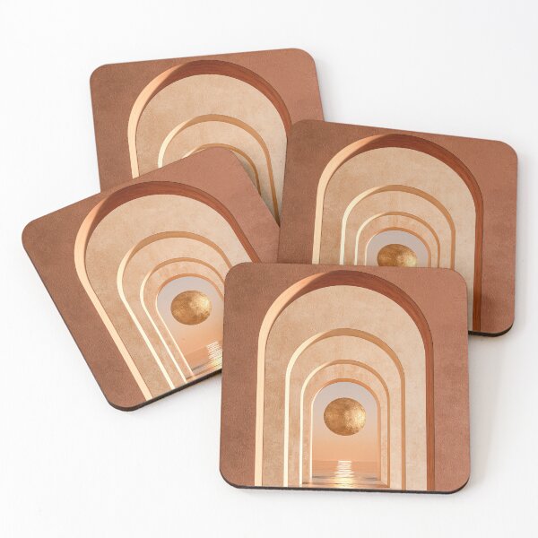 Item preview, Terracotta Sunset Arches and Golden Sphere Minimalist Print designed and sold by MargaretWiktor.
