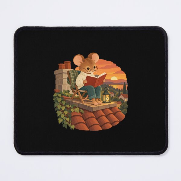 Item preview, Cozy Mouse Reading on a Rooftop at Sunset designed and sold by AMICO77.