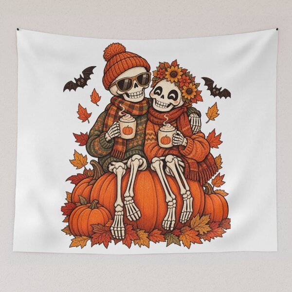 Item preview, Cozy Skeleton Couple Pumpkin Spice Autumn Halloween Love designed and sold by Drifka.