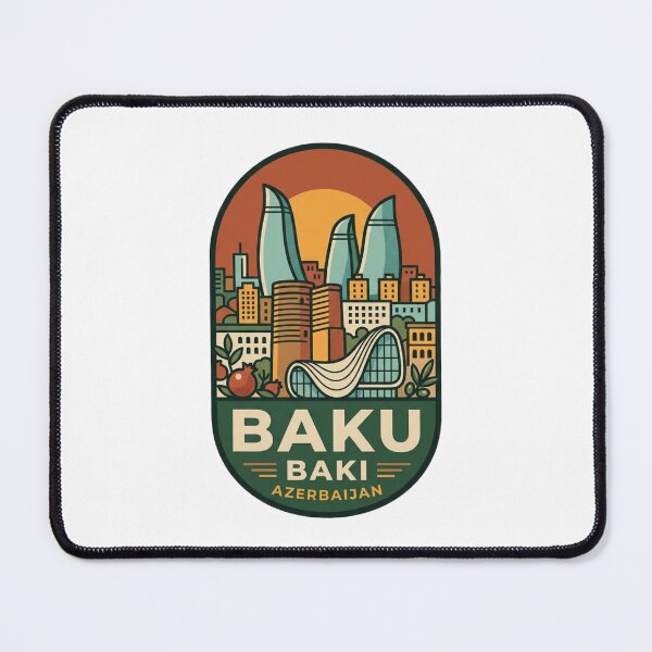 Item preview, Baku Azerbaijan Skyline Vintage Badge Illustration, Flame Towers Souvenir designed and sold by raedattia.