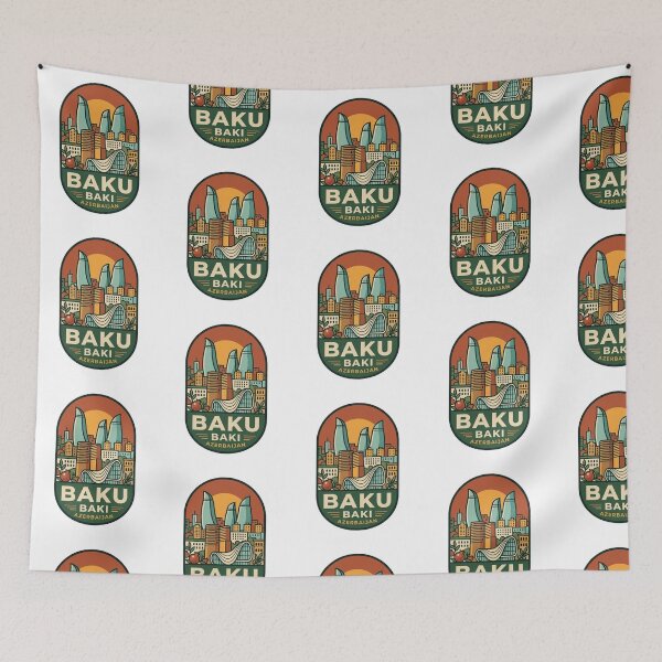 Item preview, Baku Azerbaijan Skyline Vintage Badge Illustration, Flame Towers Souvenir designed and sold by raedattia.