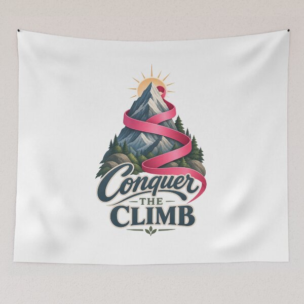 Item preview, Conquer The Climb Mountain Ribbon Cancer Support designed and sold by UniversPlant | Blooming with Hope.