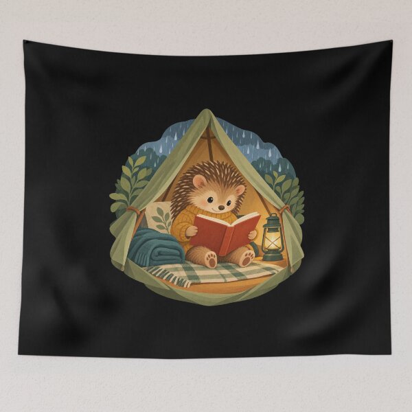 Item preview, Cozy Hedgehog Reading in a Tent on a Rainy Day designed and sold by AMICO77.