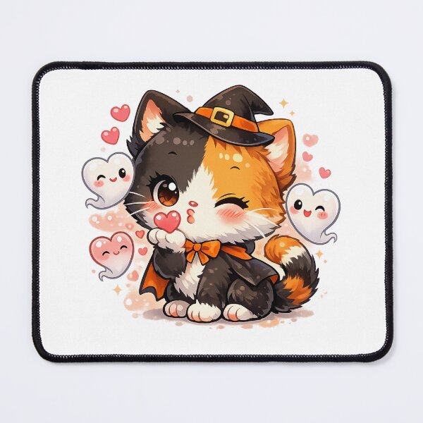 Item preview, Kawaii Chibi Halloween Cat Blowing Heart Ghost Kiss designed and sold by Sommium .