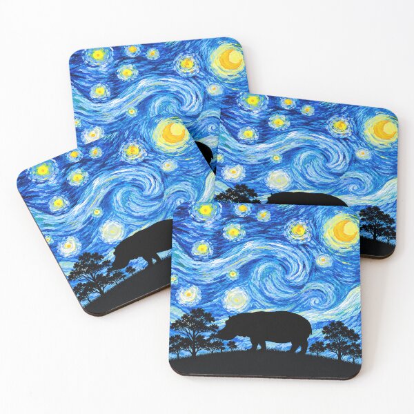 Item preview, Funny Hippopotamus Starry Night Painting Moon Star Zoo Boys Girls designed and sold by FurryHavenPH.