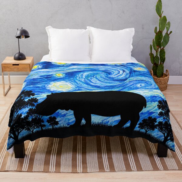 Item preview, Funny Hippopotamus Starry Night Painting Moon Star Zoo Boys Girls designed and sold by FurryHavenPH.