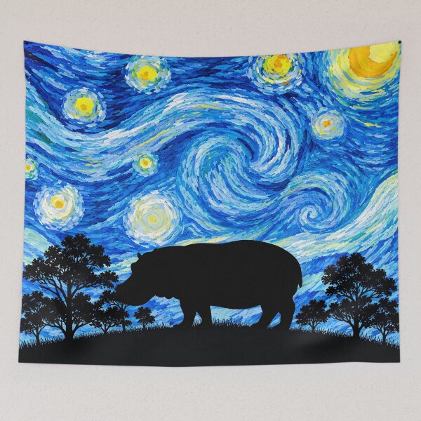 Item preview, Funny Hippopotamus Starry Night Painting Moon Star Zoo Boys Girls designed and sold by FurryHavenPH.