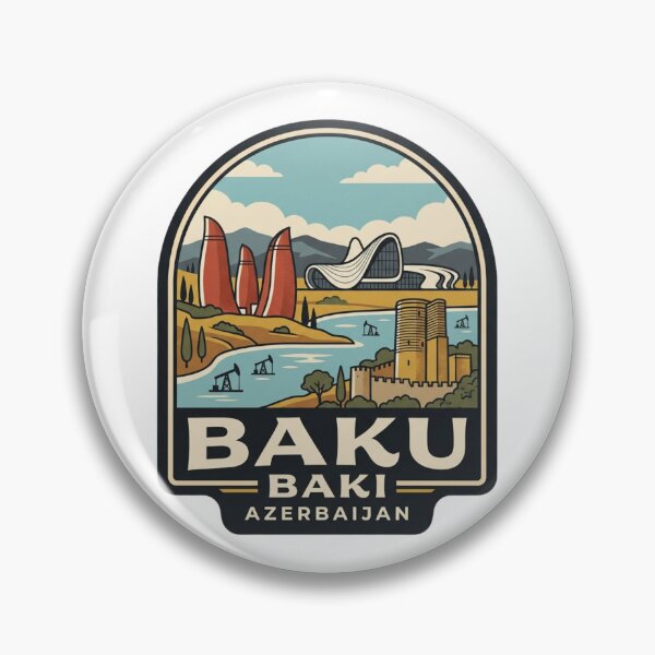 Item preview, Baku Azerbaijan Vintage Travel Badge, Maiden Tower & Flame Towers Keepsake designed and sold by raedattia.