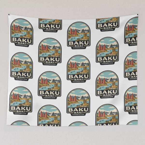 Item preview, Baku Azerbaijan Vintage Travel Badge, Maiden Tower & Flame Towers Keepsake designed and sold by raedattia.