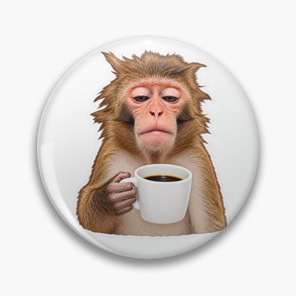 Item preview, Sleepy Tired Monkey Holding Coffee Mug – Funny Morning Caffeine Coffee Lover Animal Sticker & T-Shirt Design designed and sold by LumiMuse.