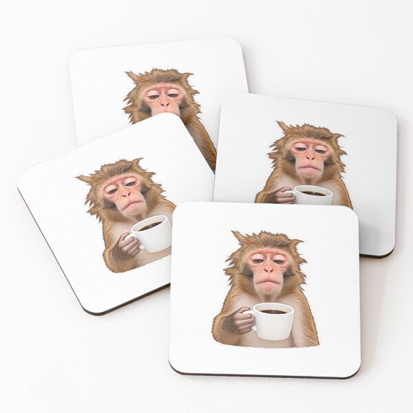 Item preview, Sleepy Tired Monkey Holding Coffee Mug – Funny Morning Caffeine Coffee Lover Animal Sticker & T-Shirt Design designed and sold by LumiMuse.