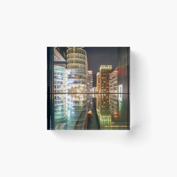 Item preview, Düsseldorf Media Harbour at night with an impressive reflection of modern architecture designed and sold by Your Happy Life.