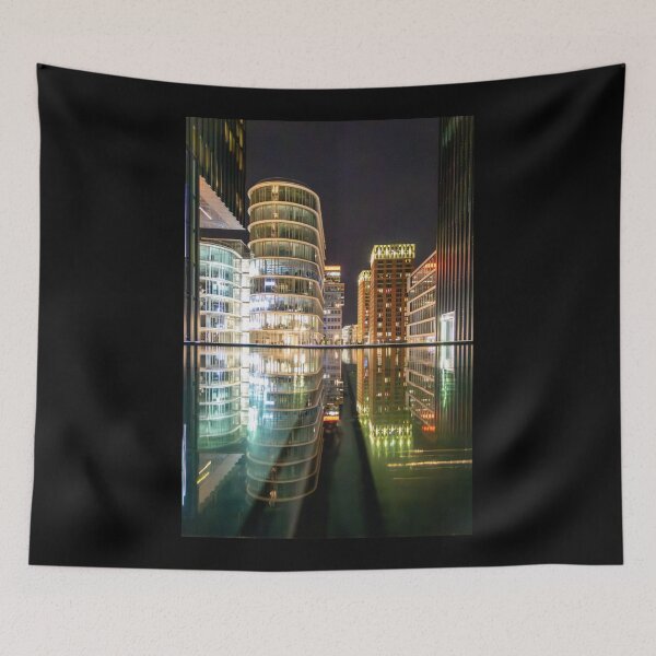 Item preview, Düsseldorf Media Harbour at night with an impressive reflection of modern architecture designed and sold by Your Happy Life.