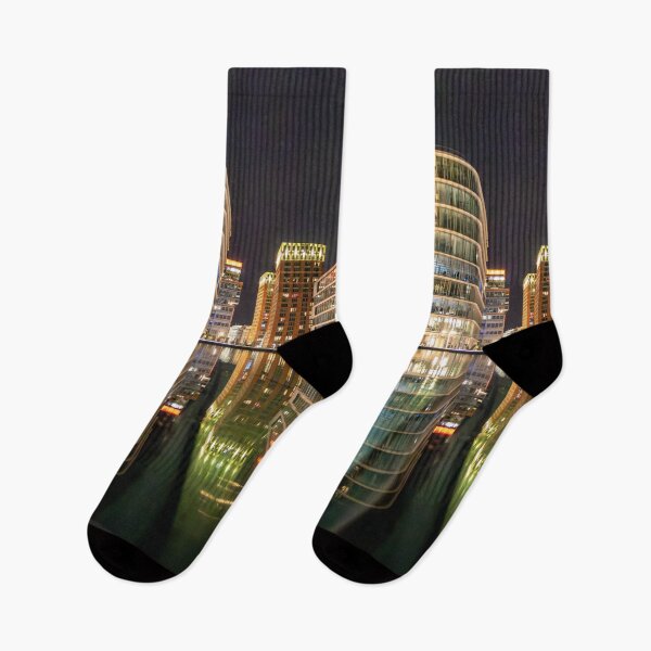 Item preview, Düsseldorf Media Harbour at night with an impressive reflection of modern architecture designed and sold by Your Happy Life.